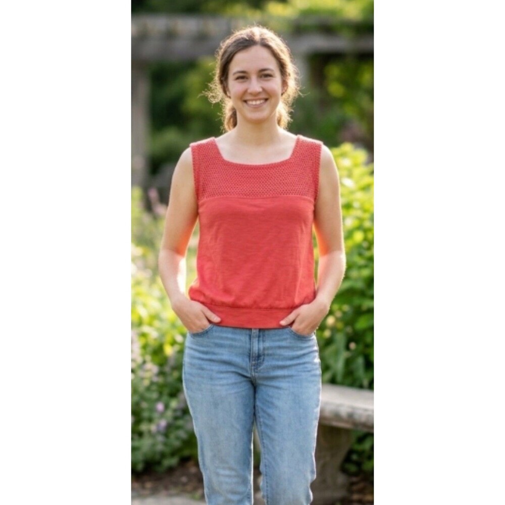Prana Abbott Pass Tank Medium Organic Cotton Crochet Top Corral Red Crochet Boho